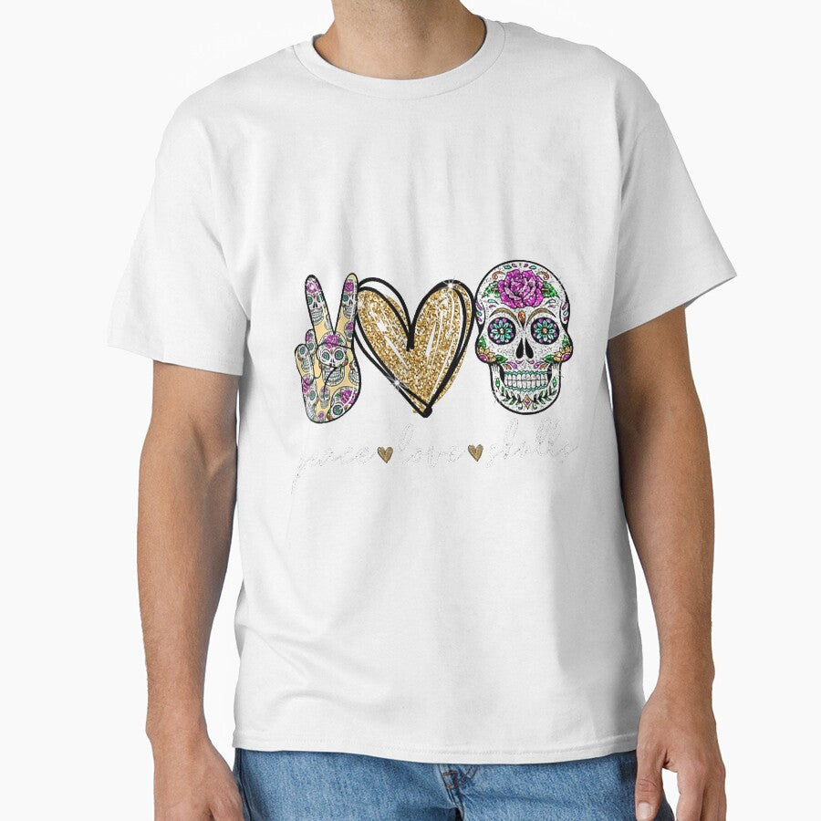 Peace Love Sugar Skull Hippie Heart Skulls Lover Gift by AntonetteSimo