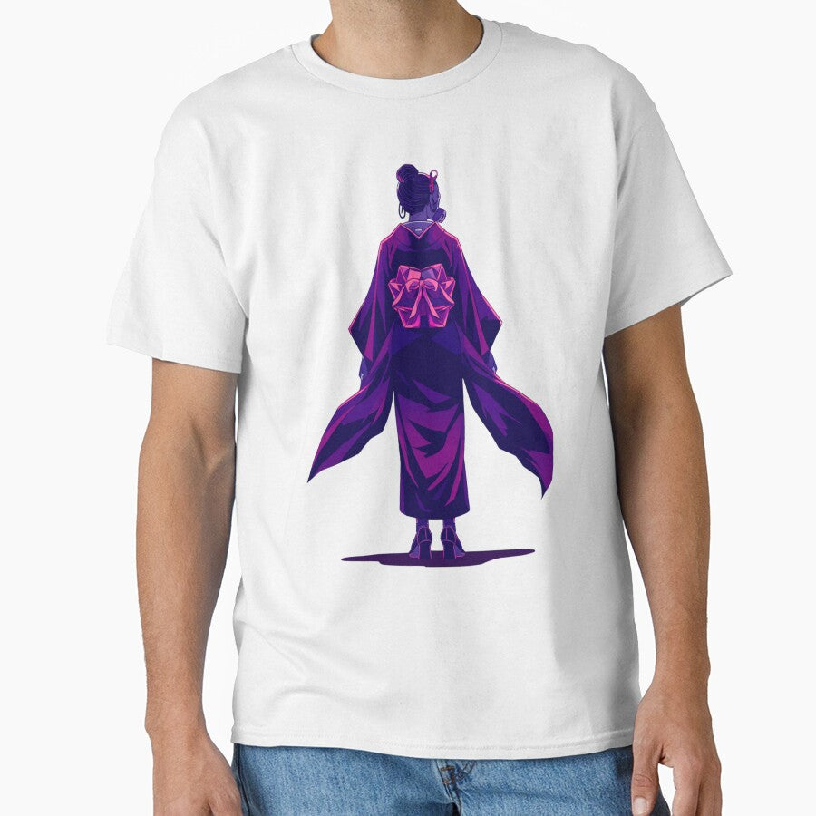 Shadow Geisha — Cyberpunk Kimono Woman from Behind in Purple Neon by kummo-0319
