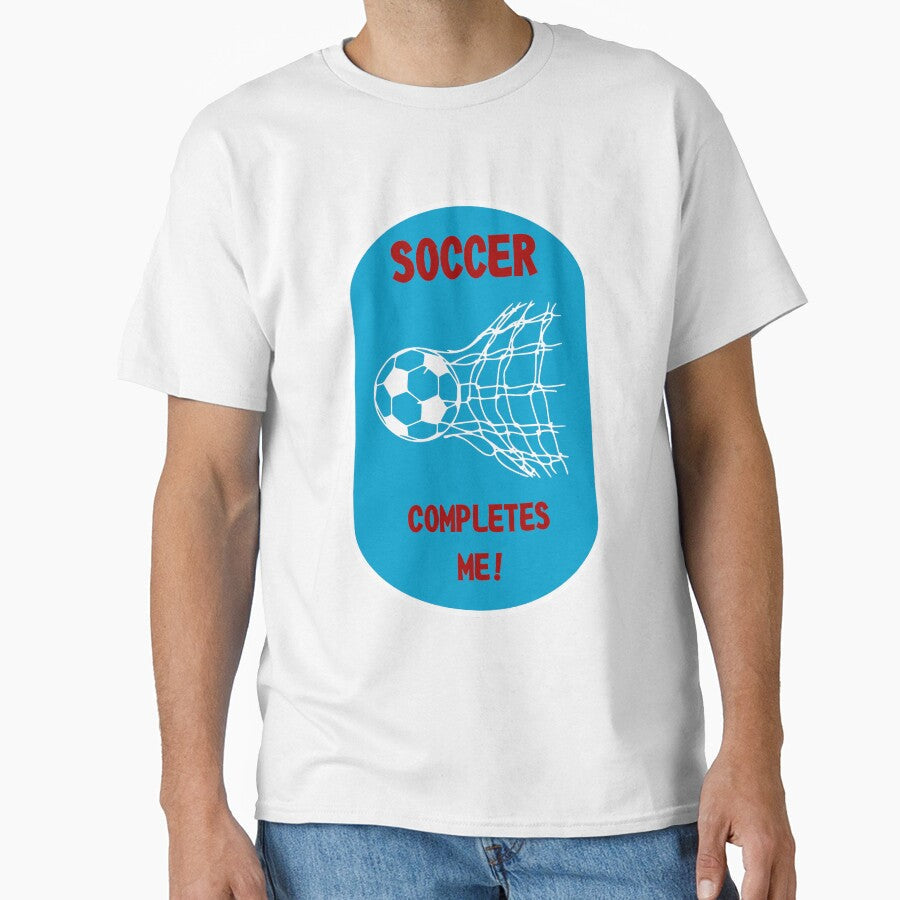 Soccer Completes Me / Football Design on a Red White & Blue Background by ThisNThatImages
