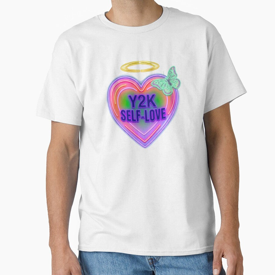 Y2K Self-Love Neon Heart with Halo and Butterfly - Retro 2000s Aesthetic by Good Vibes
