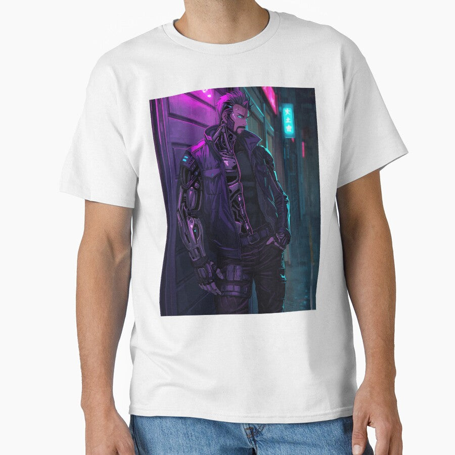 Cyberpunk Augmented Enforcer in Neon Alley Anime Sci-Fi Art by Element Horizon Studio