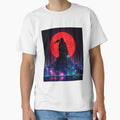 Cyberpunk Moonfall – Neon Figure Over Futuristic City by Vivalore