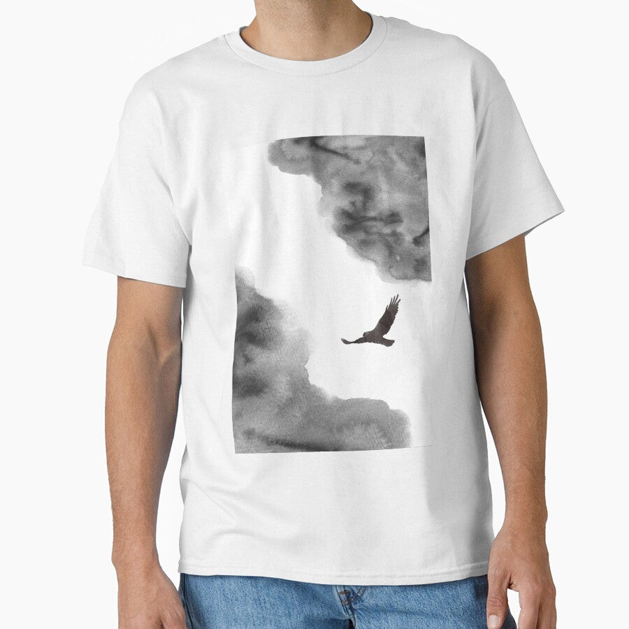 Watercolour landscape in black and white. Minimalist art bird. Abstract bedroom decor. by VDistractions