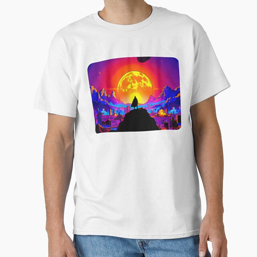 Neon Guardian: Cyberpunk City Sunset Silhouette by Daniela`s shop