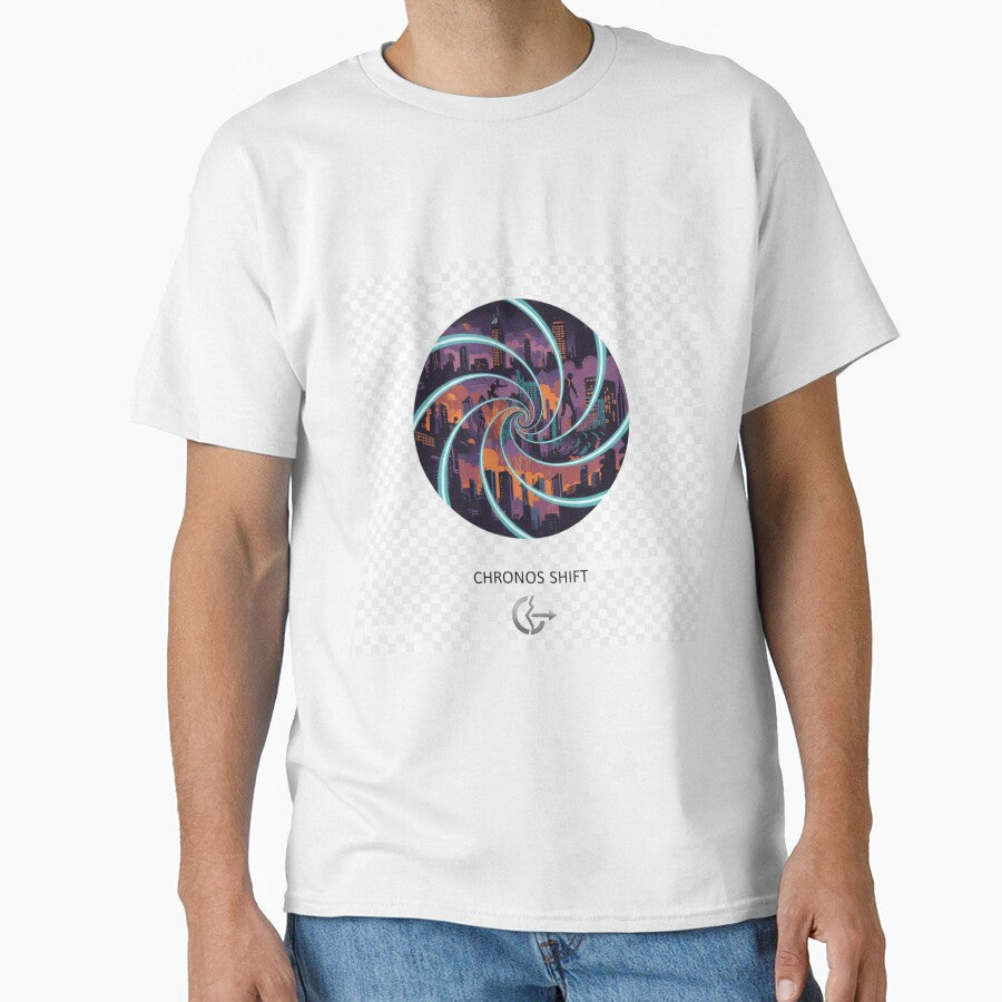 Chronos Shift Time Travel Cityscape Sticker | Cyberpunk Temporal Vortex Art by mdj96