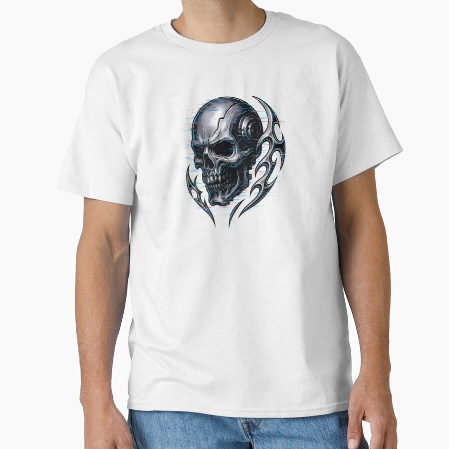 Cybernetic Skull Glitch – Y2K Chrome Techwear Design by Pickmash
