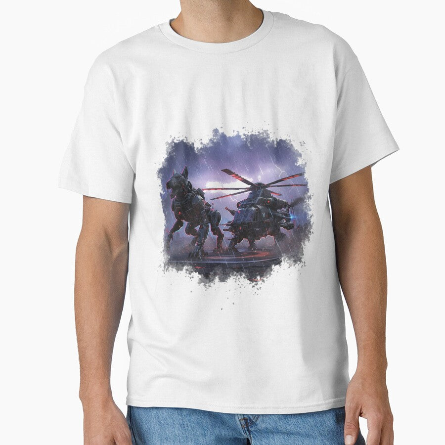 Futuristic Robot Dog & Military Helicopter – Cyberpunk Sci-Fi Design by ValeronPrints