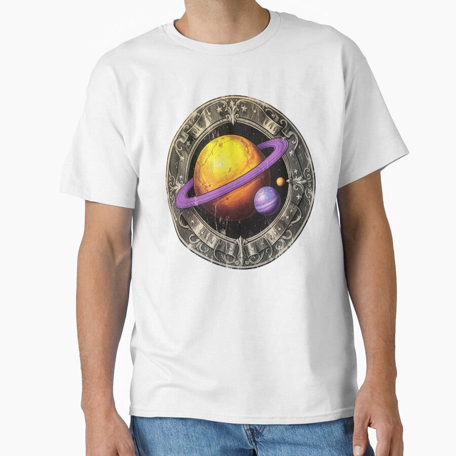 Vintage Badge Cosmic Planet with Purple Ring by Bloomkept