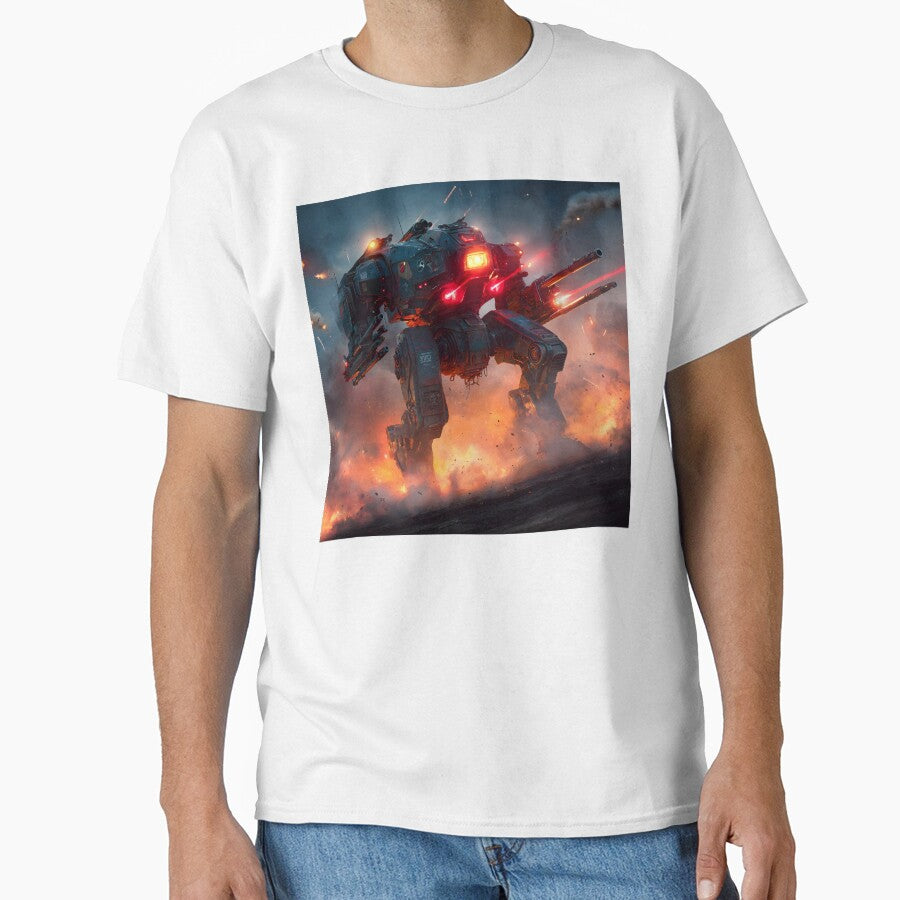 Heavy Armored Battle Mech in Fiery War Zone by MouradStudio