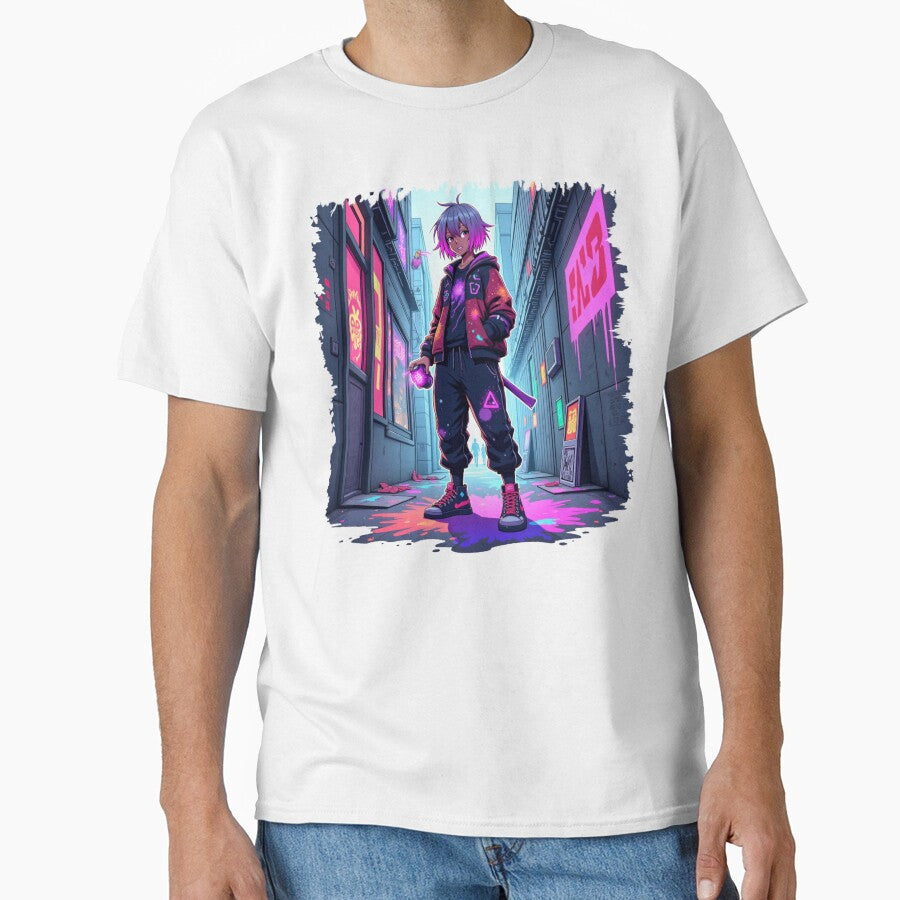 Cyberpunk Voyager: Neon Anime Street Art Dreams in the City by IronInkClothing