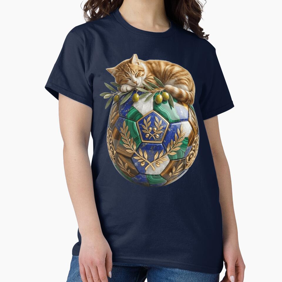 Cute Sleeping Cat on Luxury Soccer Ball Olive Tree Branch Aesthetic by Fatomfatom