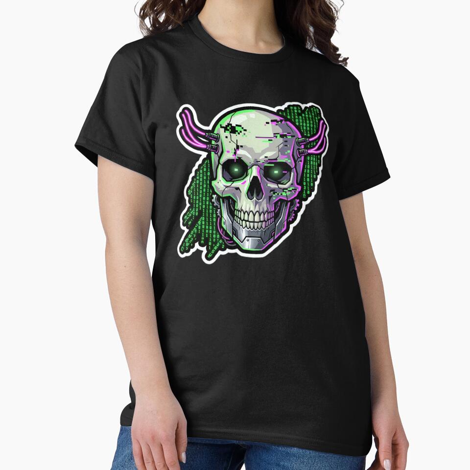 Cyberpunk Hacker Skull Binary Matrix Code Sticker by Neo Tokio