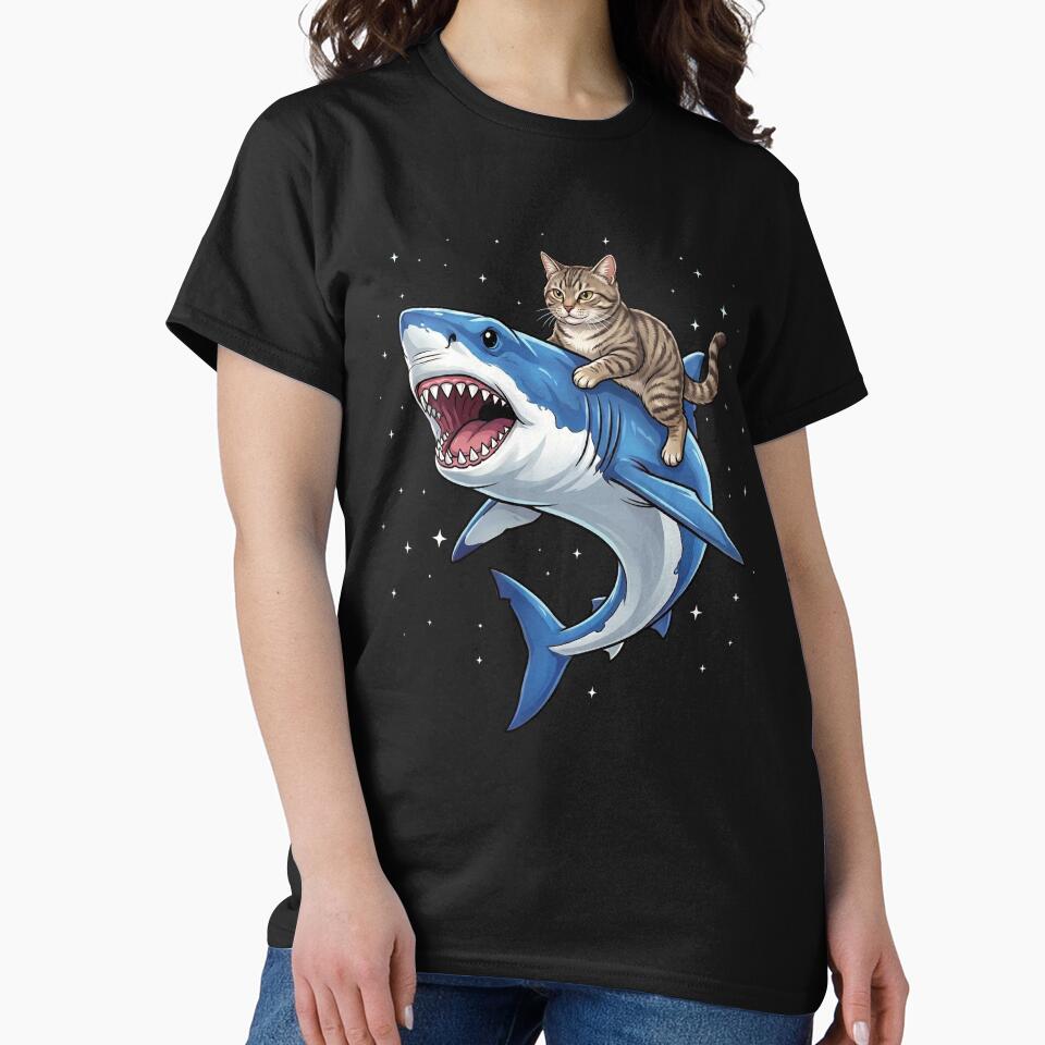 Funny Cat Riding Shark Animal Lover by TerryConnells