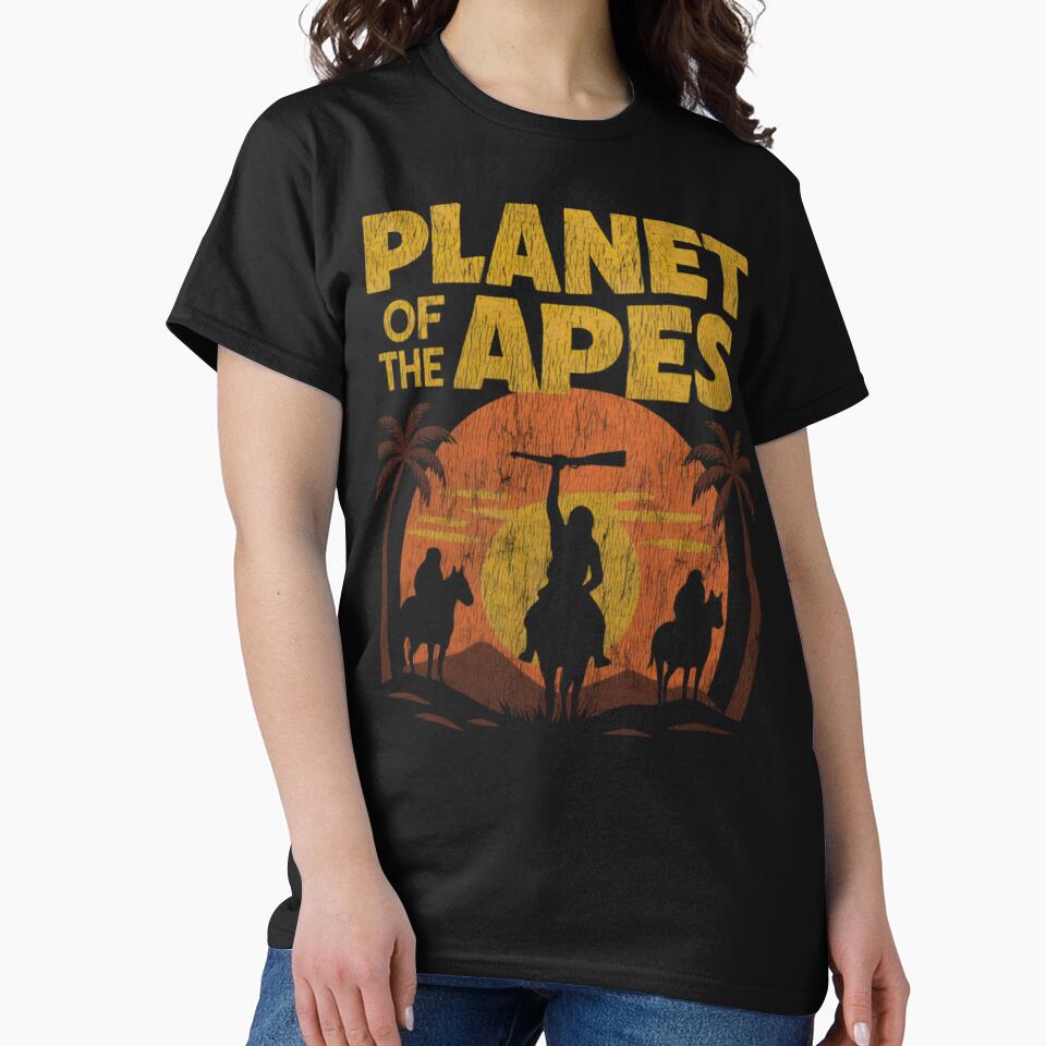 Primate Revolution Sunset Retro Sci Fi Classic T-Shirt by RRMadeArt