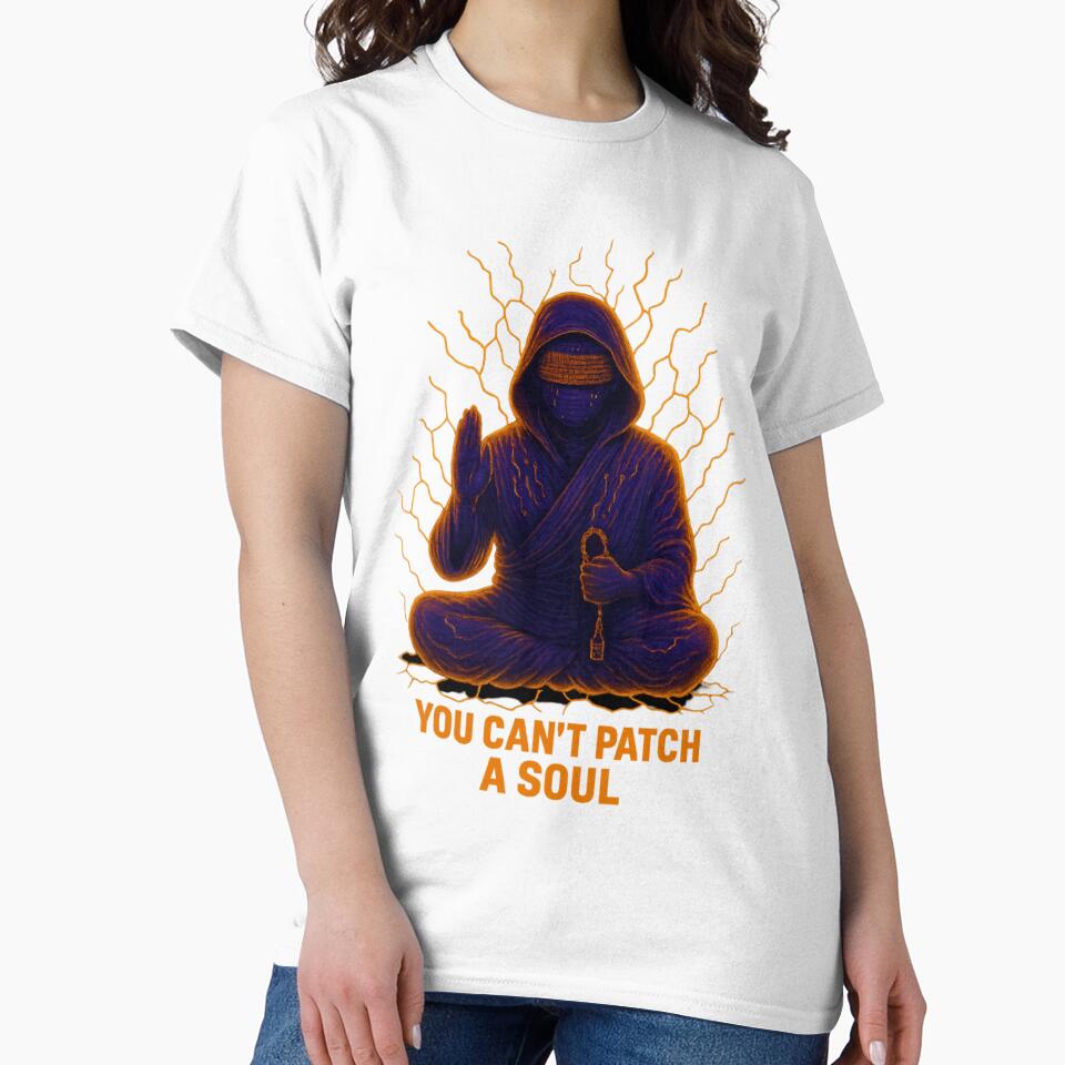 You Can’t Patch a Soul – Cyber Monk Neon Glitch Art by DevineCouture