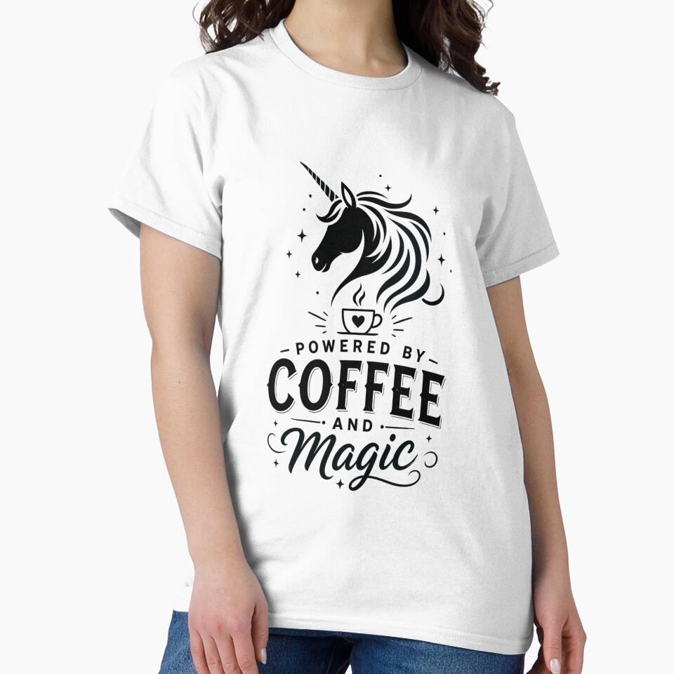 Powered by Coffee and Magic – Unicorn Humor Black by CtrlAltLaugh