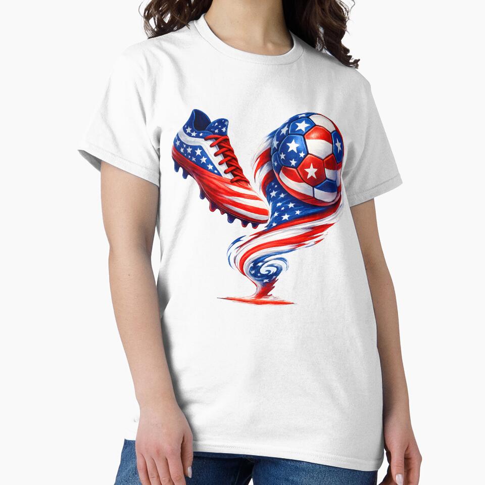USA Soccer Design – American Flag Football Cleat and Ball Artwork by ArtSpark Studio