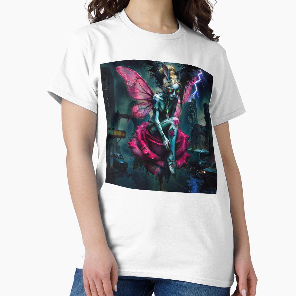 Wings Over Ruin: Cyberpunk Fairy on Giant Rose by Insomnia Art Designs