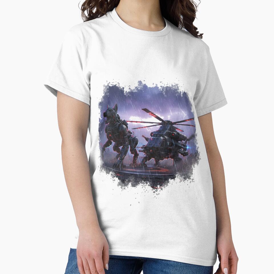 Futuristic Robot Dog & Military Helicopter – Cyberpunk Sci-Fi Design by ValeronPrints