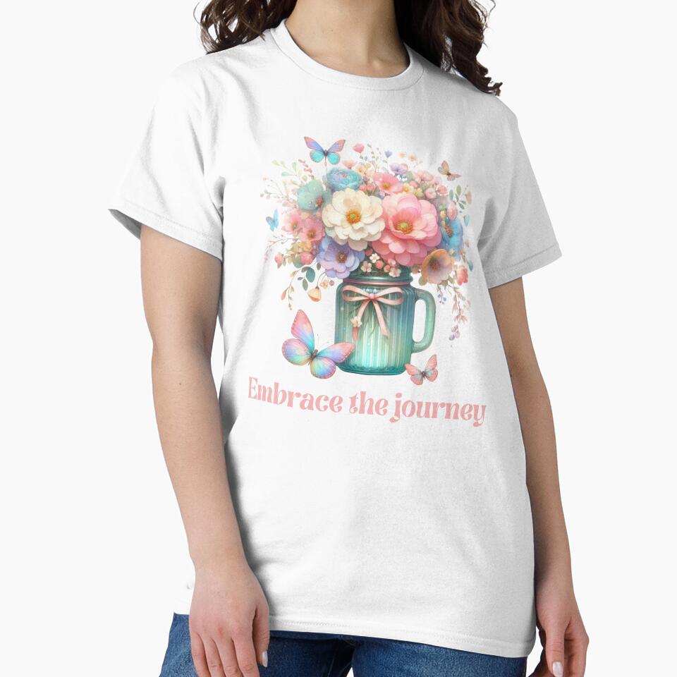 EMBRACE THE JOURNEY, FLORAL BUTTERFLY MENTAL HEALTH QUOTES, SELF LOVE QUOTES by PRINYOS