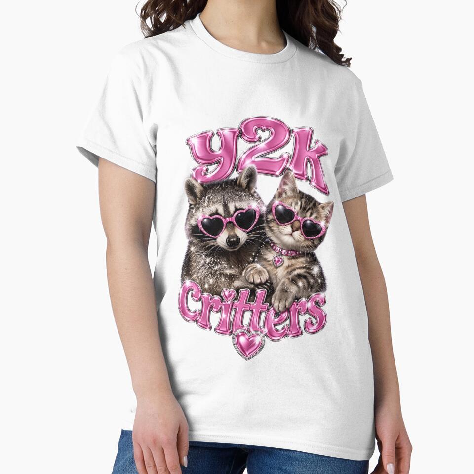 Y2K Glitter Raccoon & Cat T-Shirt | Sparkly Y2K Aesthetic by Ashley critters