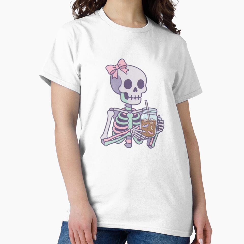 Cute Skeleton Drinking Iced Coffee Pastel Goth Aesthetic by CozyDesignsCo