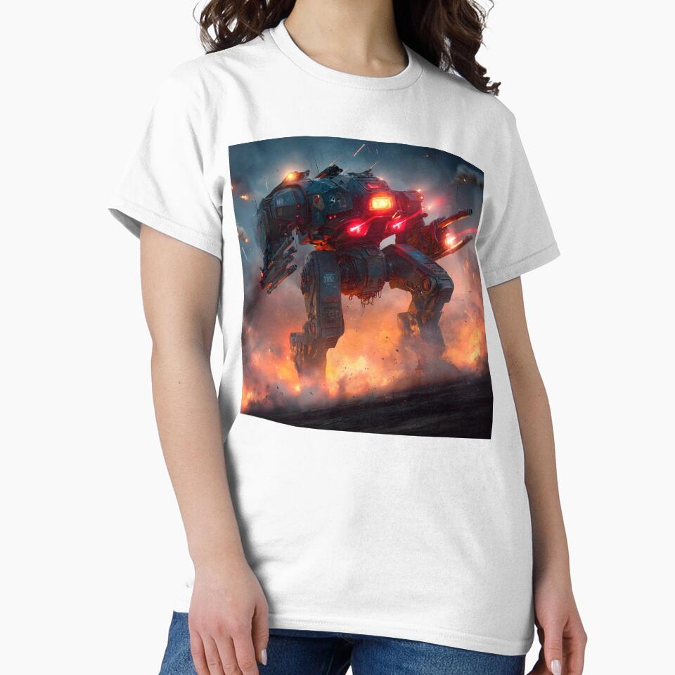 Heavy Armored Battle Mech in Fiery War Zone by MouradStudio