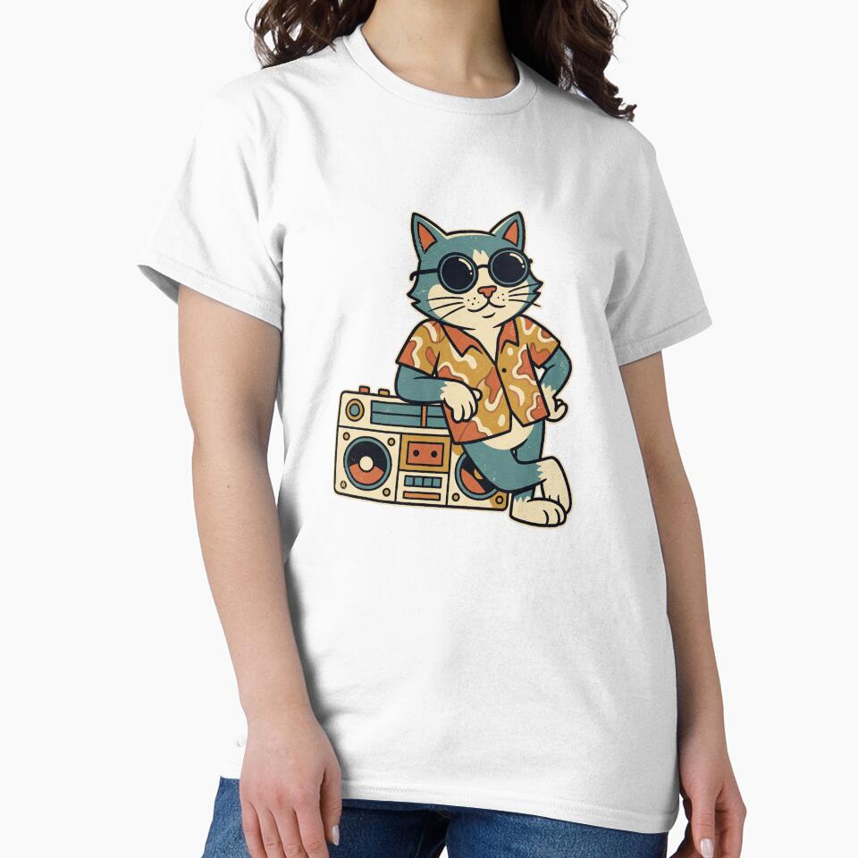 Cool Cat Boombox Retro Cartoon Illustration by Kreador™