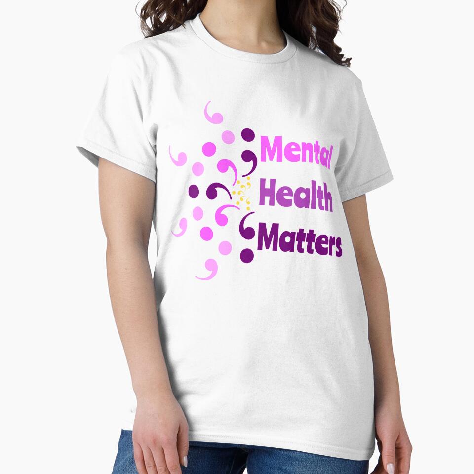 Mental Health Matters Semi Colon Flower Affirmation on Black by CottoVerdi