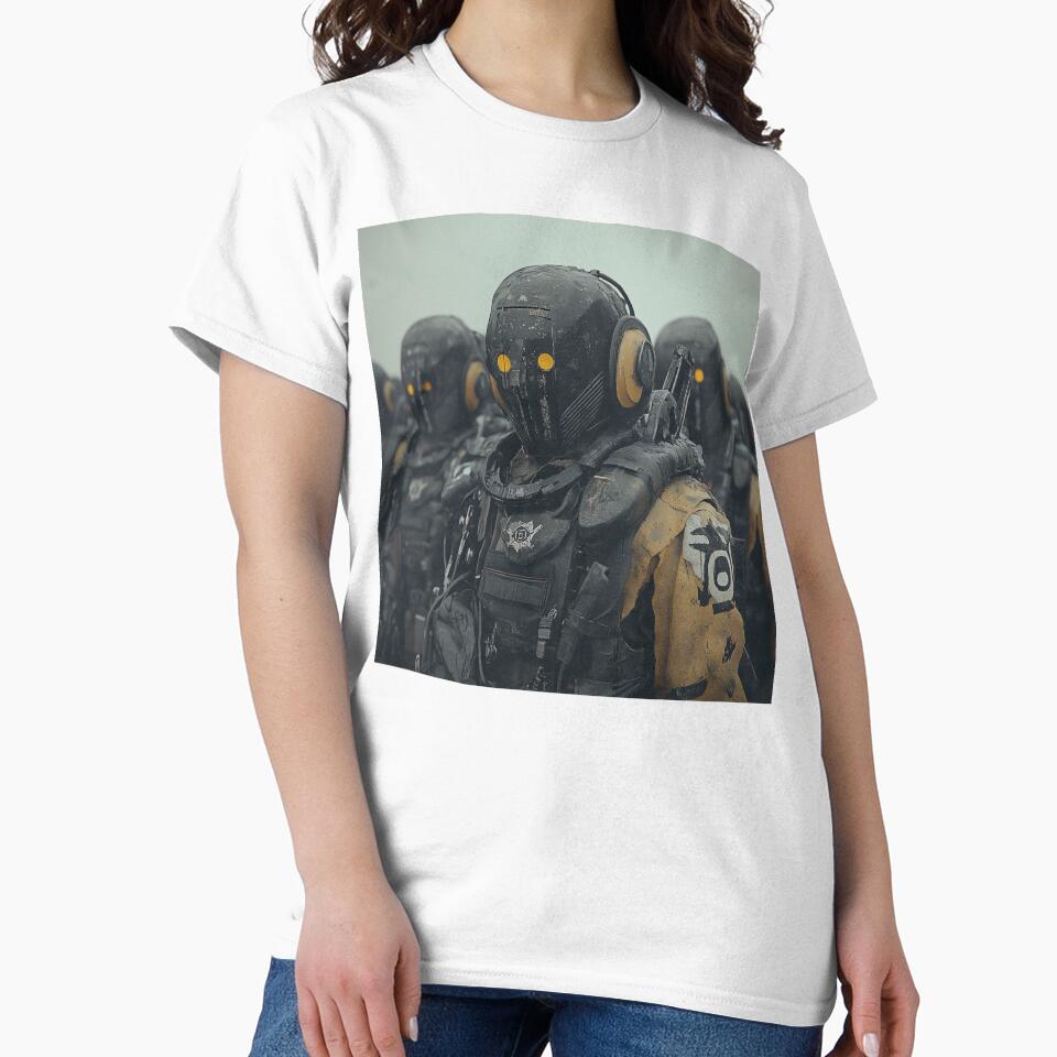 Robotic Soldiers with Yellow Eyes in Battle Armour by landletsy
