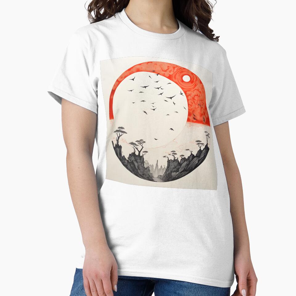 minimalist red sun art print, birds by dcrc