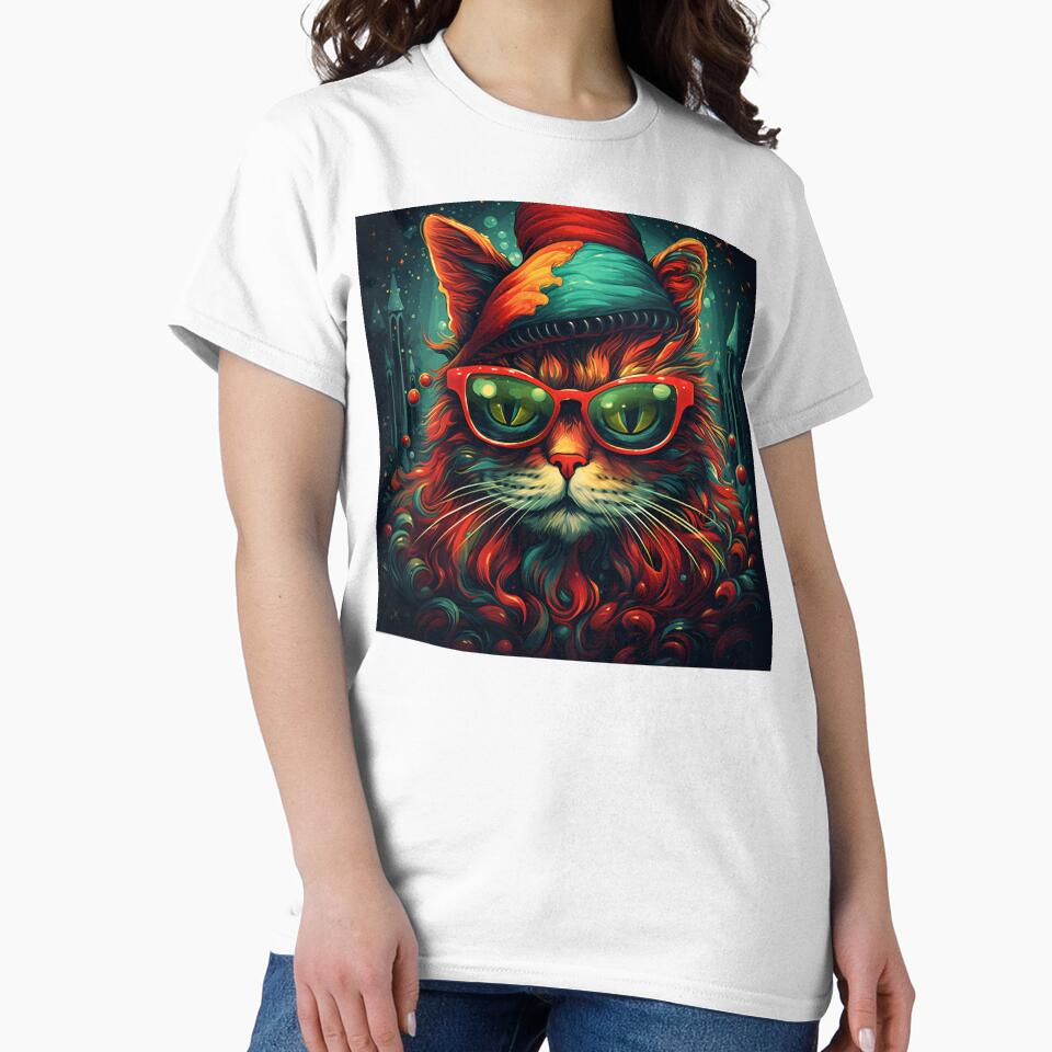 trippy holiday cat print by dcrc