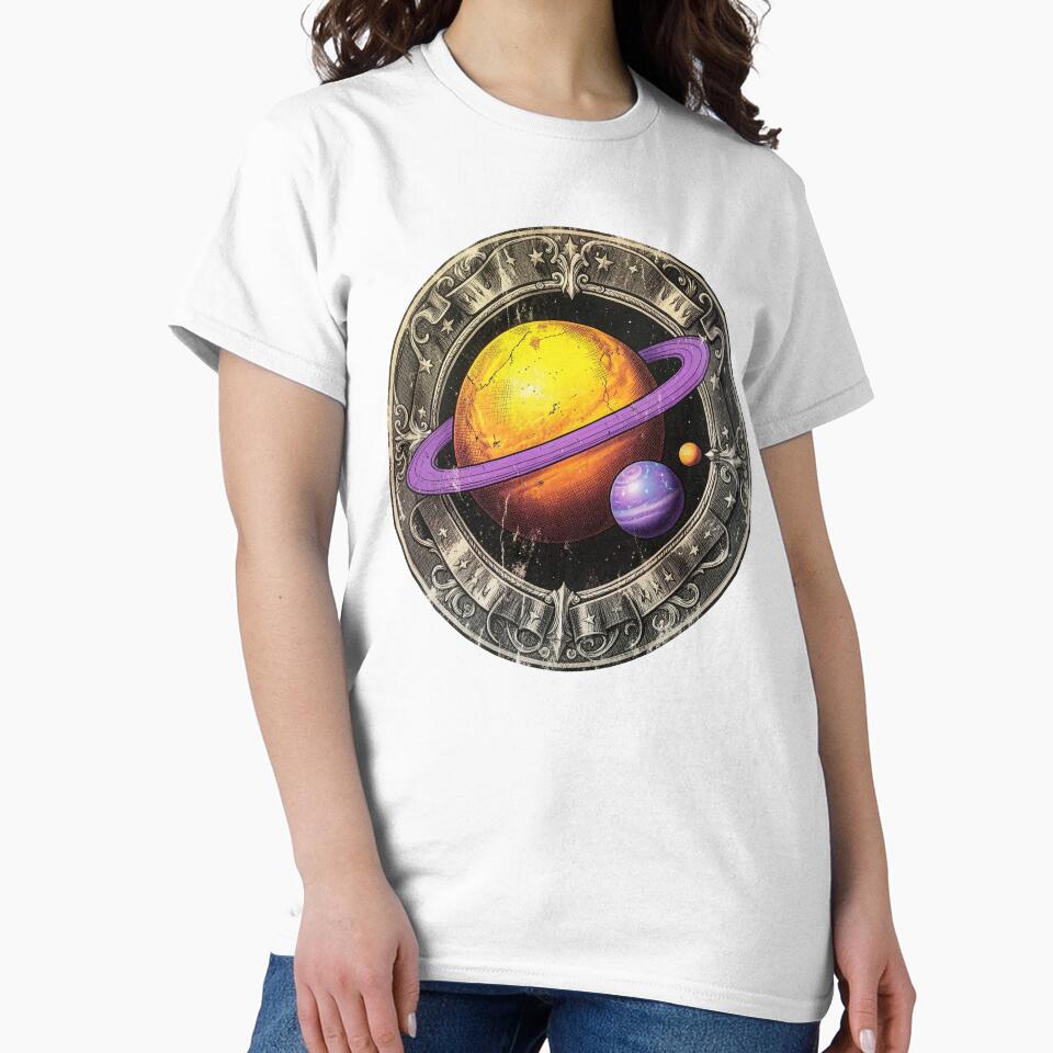 Vintage Badge Cosmic Planet with Purple Ring by Bloomkept