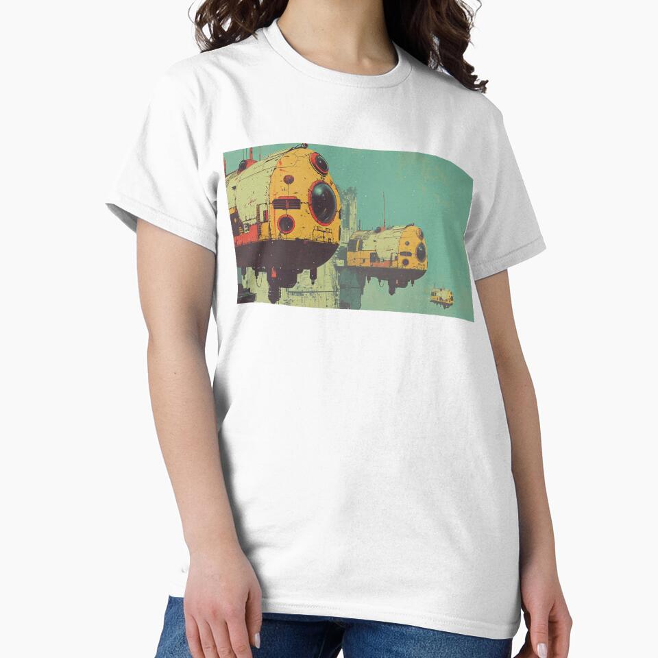Retro Sci-Fi Hover Pods – Futuristic Urban Skyline by TeesAndSass