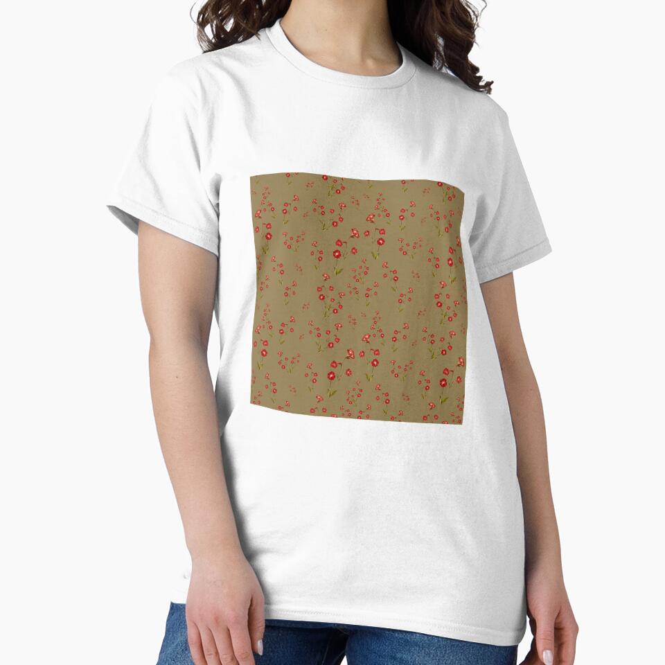 Flower red pattern a cute watercolor illustration khaki by Yana Mustafina | Boho Soulful Designs
