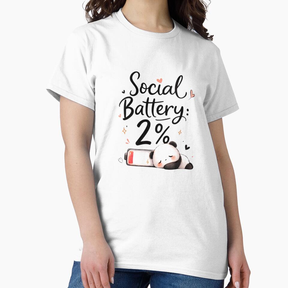 Cute Social Battery 2% Panda – Introvert Low Energy Funny Design by Sanika arts
