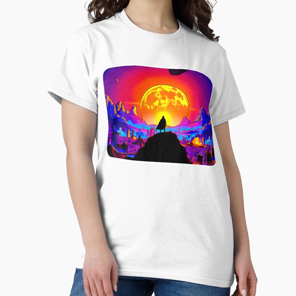 Neon Guardian: Cyberpunk City Sunset Silhouette by Daniela`s shop