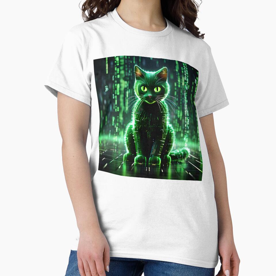Cyberpunk Digital Cat - Futuristic Neon Matrix Code Feline Art by AbdS07