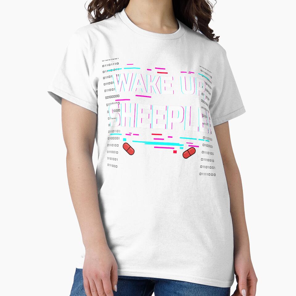 Wake Up Sheeple – Red Pill Glitch Matrix Design by Rebel Animal