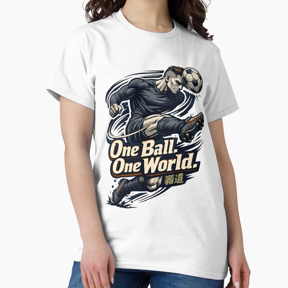 Dynamic Anime Soccer Player Action Art - One Ball One World Global Football Unity Illustration - Intense Striker Mid-Air Kick Manga Style Graphic - Sport Motivation and World Cup Spirit by Vivaan Studio