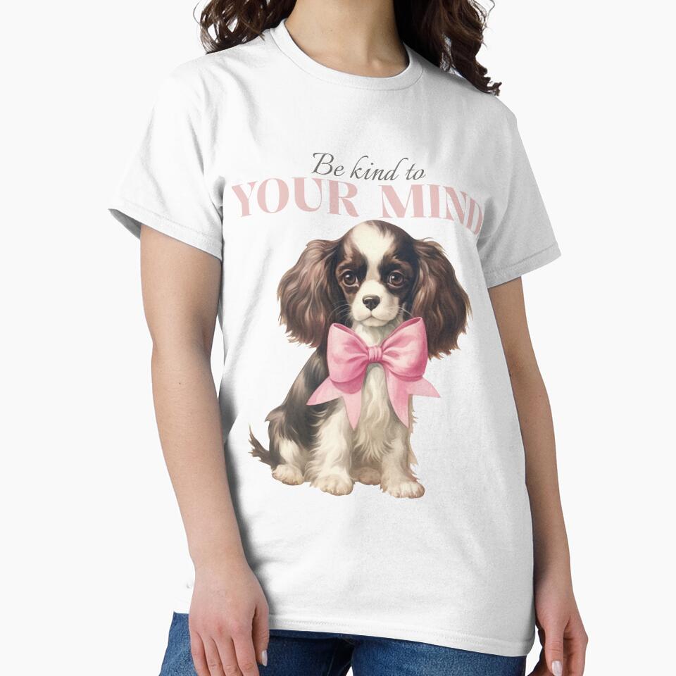 Copy of Be kind to your mind vintage dog pink bow spaniel by SoulfulT
