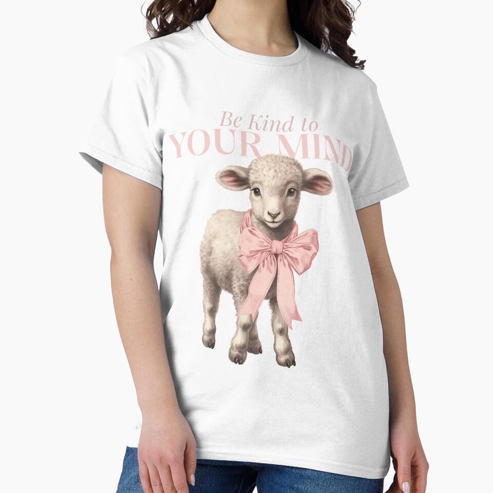 Be kind to your mind cute sheep pink bow vintage by SoulfulT