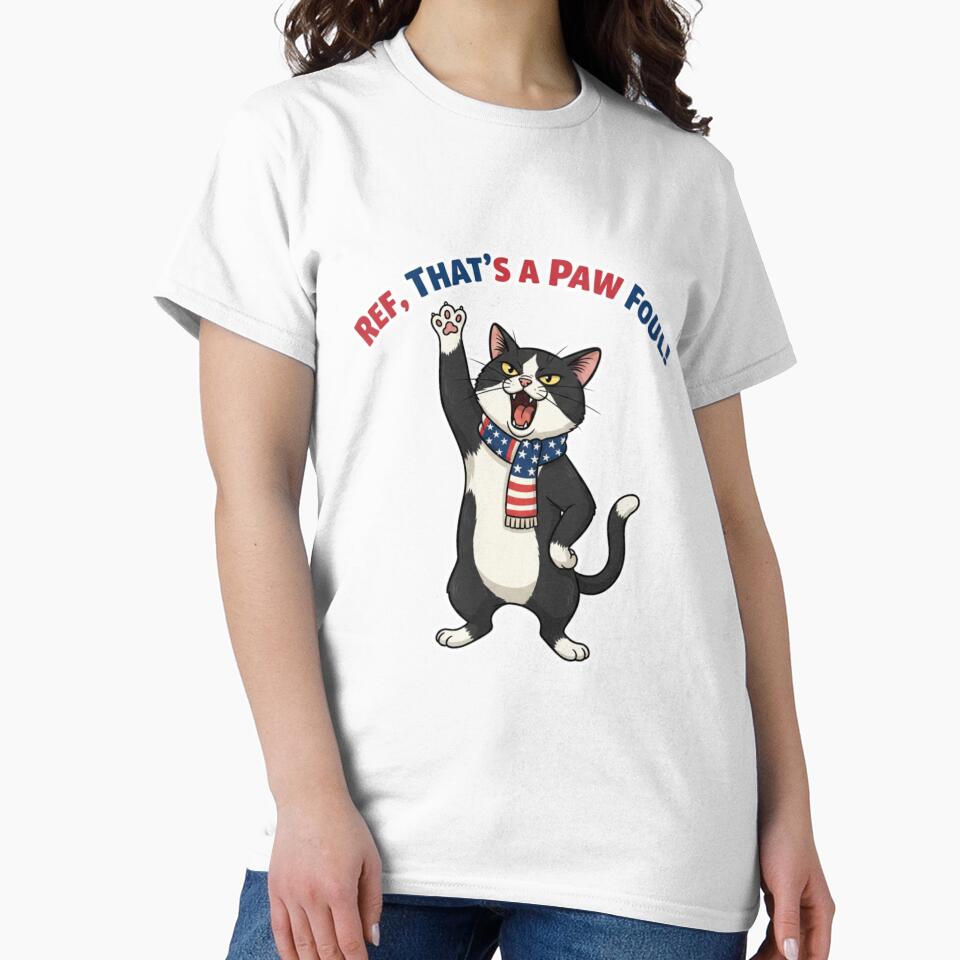 Ref, That's a Paw Fo ul! — Funny Tuxedo Cat Football Design RED by catastrocat