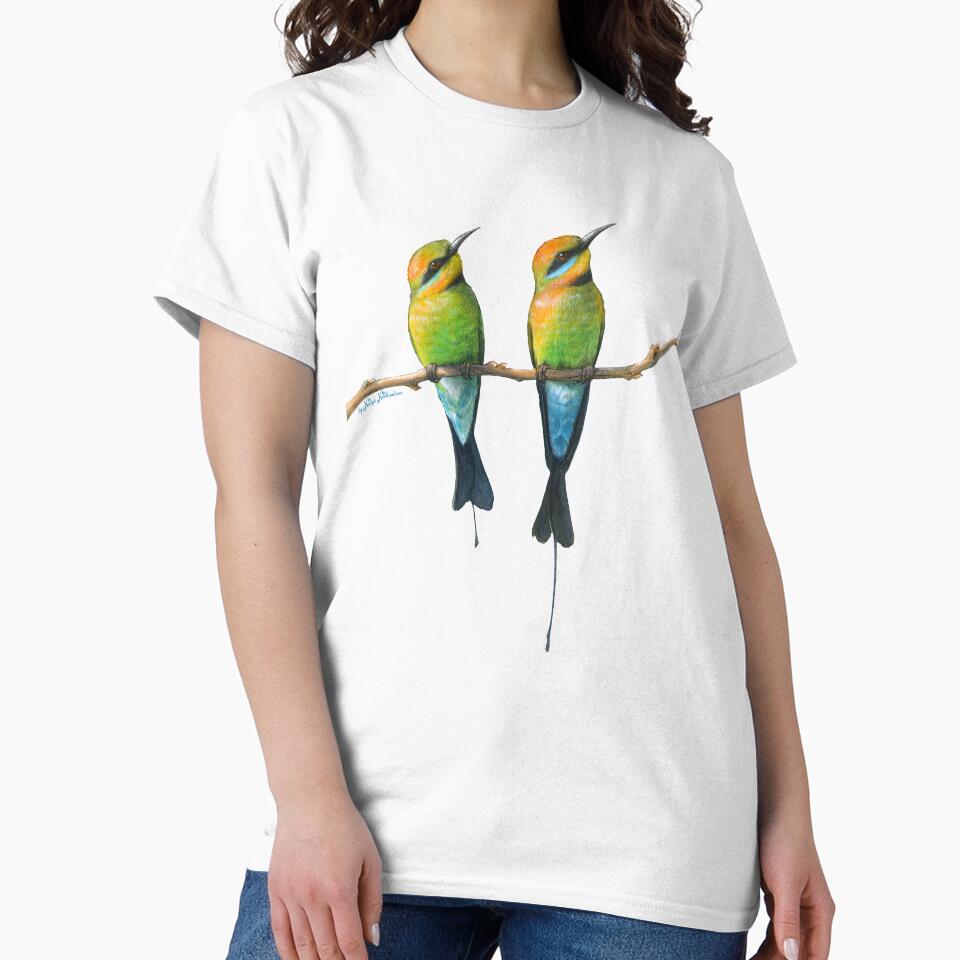 Rainbow Bee-Eaters Watercolour Design - Blue Background by Nadya Neklioudova