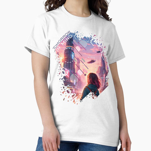A futuristic cyberpunk city at sunset with a young woman by GraphicComet