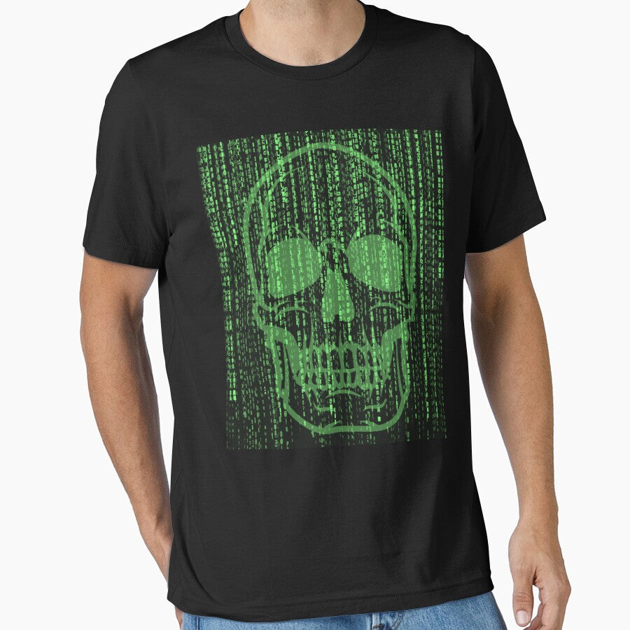 Skull Silhouette in Digital Matrix Futuristic Graphic Tee by Styler Creative Studio