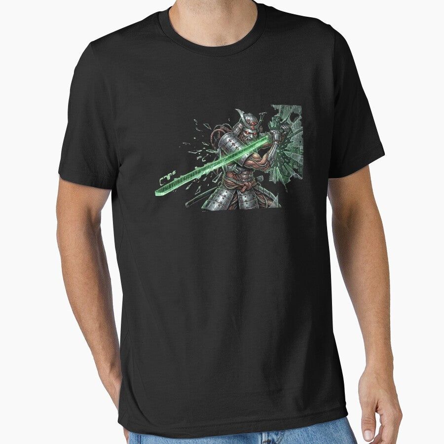 Cyber Samurai – Neon Katana Matrix Warrior T-Shirt by MiracleDroplet