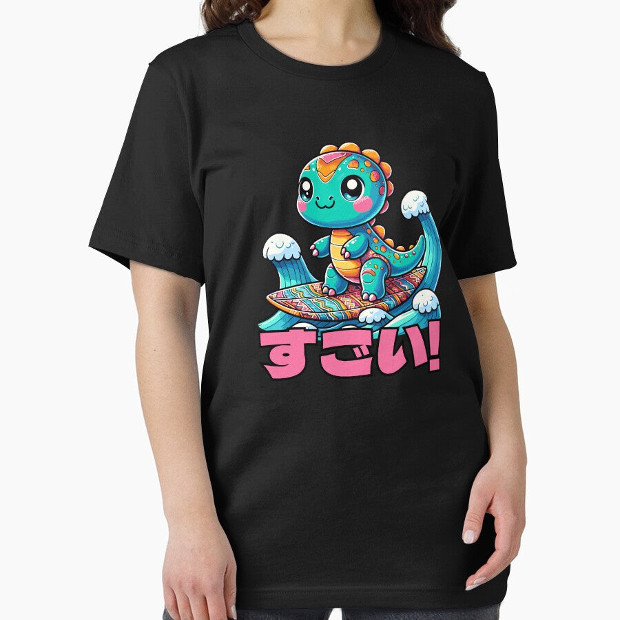Cute Kawaii Dinosaur Surfing Funny T-shirt by SOVA-PR
