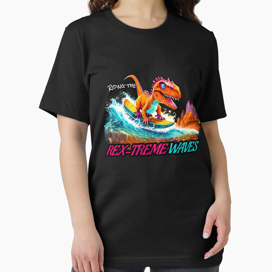Dinosaur Surfing Funny T-shirt by SOVA-PR