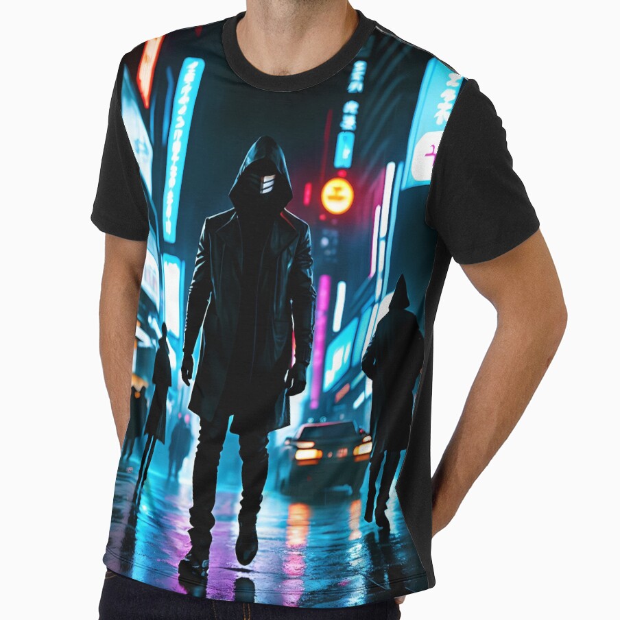 Mysterious Cyberpunk man walking down the street | Dystopian | Cyberpunk | Poster by Coded Canvas